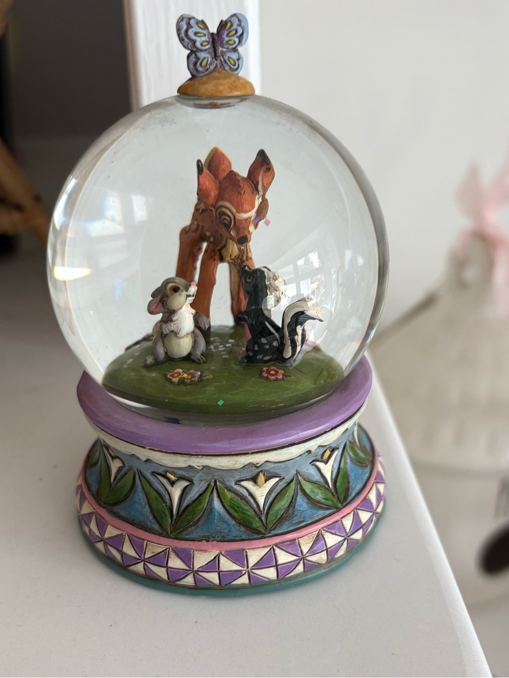 Jim Shore Purple and Green Bambi & Friends Snow Globe Figurine